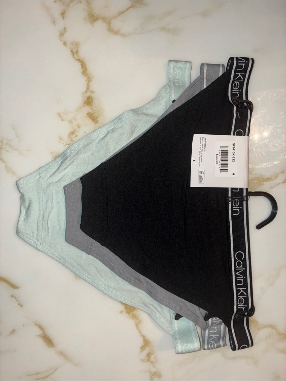 Calvin Klein Mint and Black Logo Elastic Briefs - 3 Pack - Picture 3 of 3
